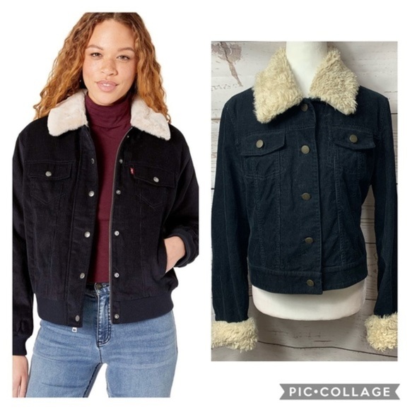 INC Corduroy Fur Collar/Sleeves Bomber Jacket - Picture 1 of 8